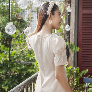 Áo dài Maybi ôm phối cổ ren trắng