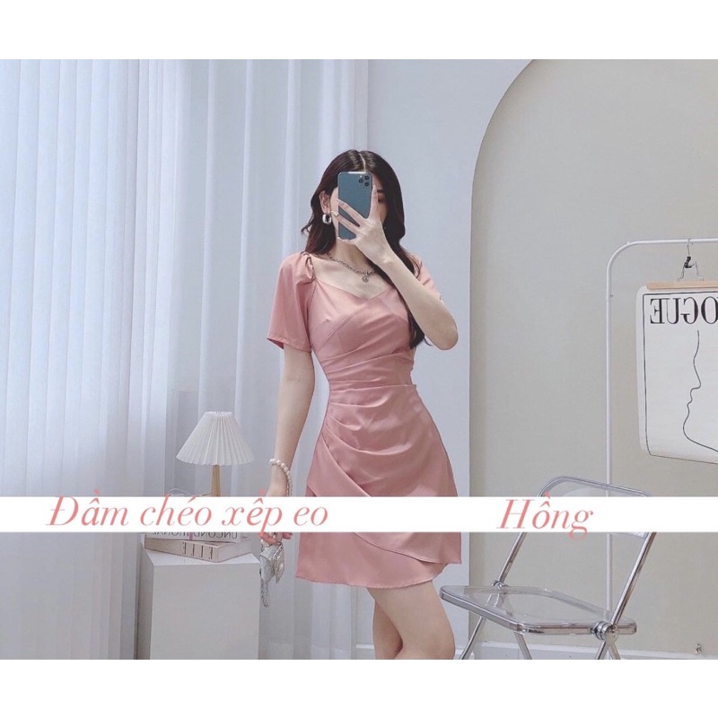 ĐẦM ĐẮP CHÉO XẾP LY EO VÁY XOÈ NHẸ - HÀNG CHUẨN MAY