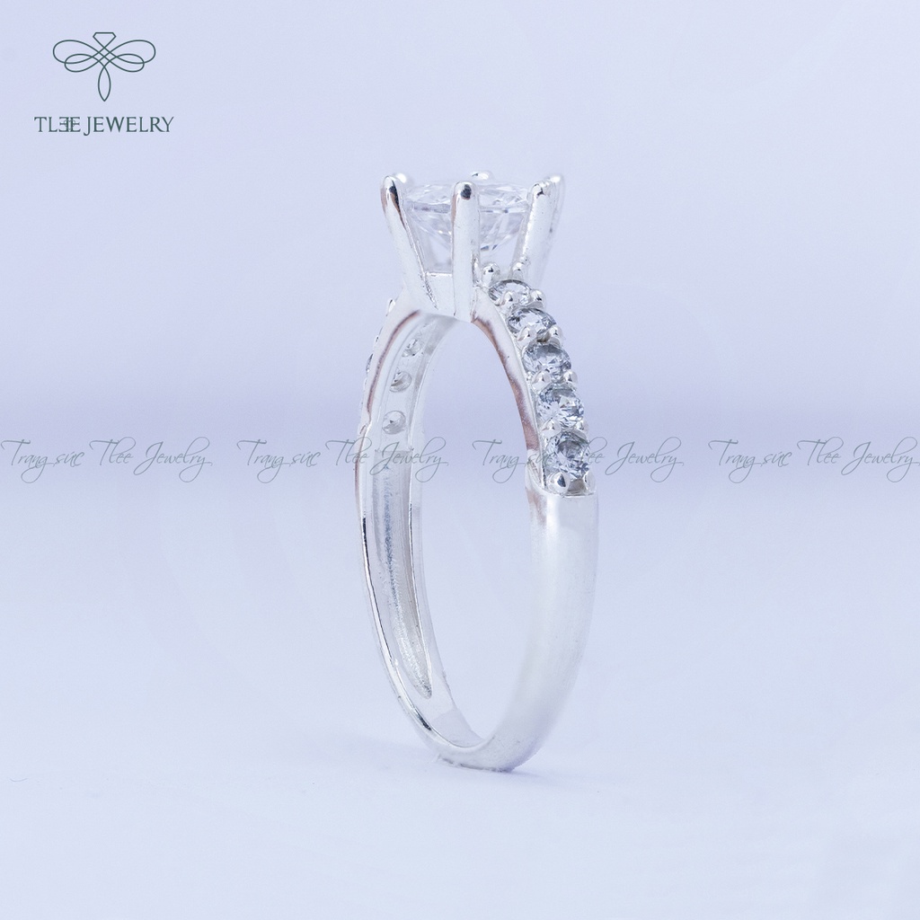 Nhẫn bạc nữ TLEE đính đá sáu chấu viền bằng sang trọng NCJ A0124