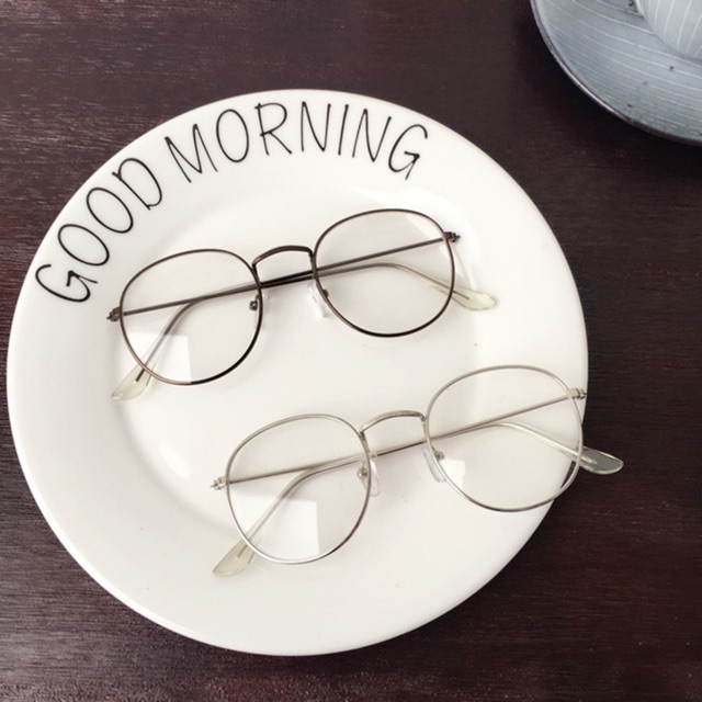 👓 Gọng kính giả cận kim loại dáng tròn méo vintage kèm tròng