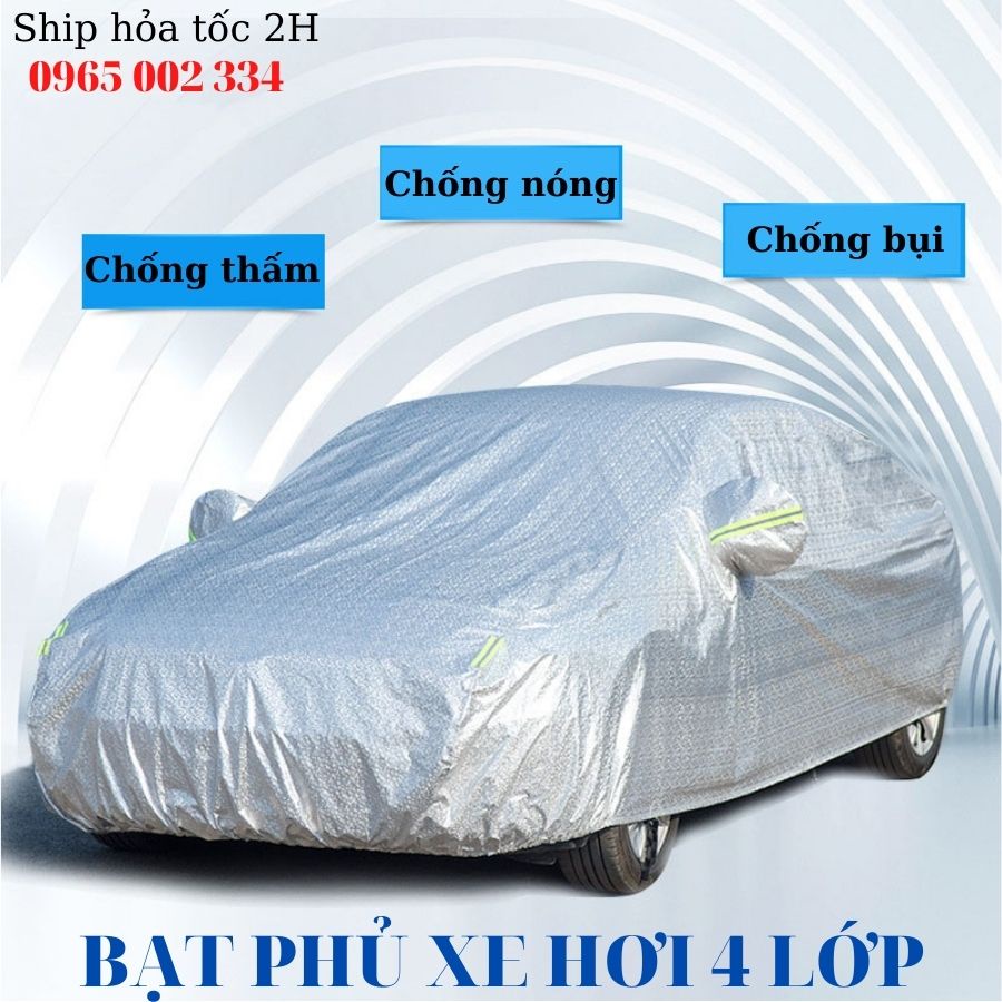 Bạt Phủ xe Ô Tô, Bạt phủ xe hơi - áo trùm che phủ xe hơi nhôm bạc 4 chỗ đến 5 chỗ, chống nóng mưa xước chống nước