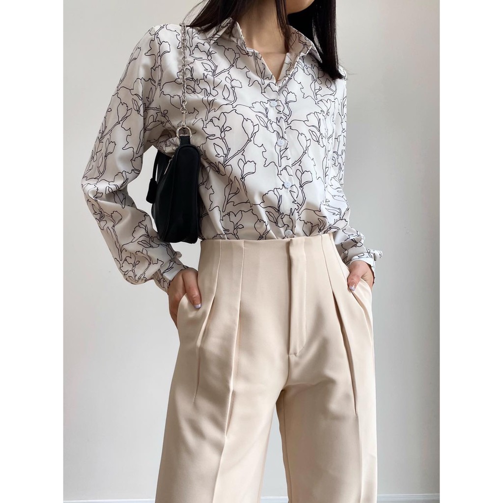 Quần Ống Rộng Dáng Suông Màu Kem EDINI - Q168 | BigBuy360 - bigbuy360.vn