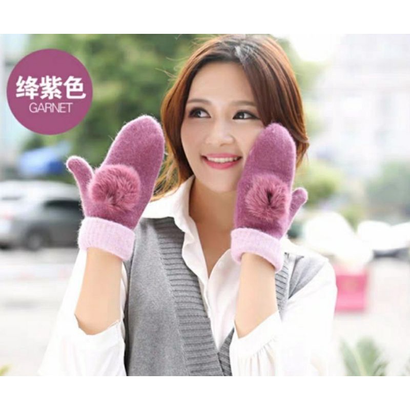 Găng tay len lông thỏ giữ ấm không ngón cho nữ Lh0917399527