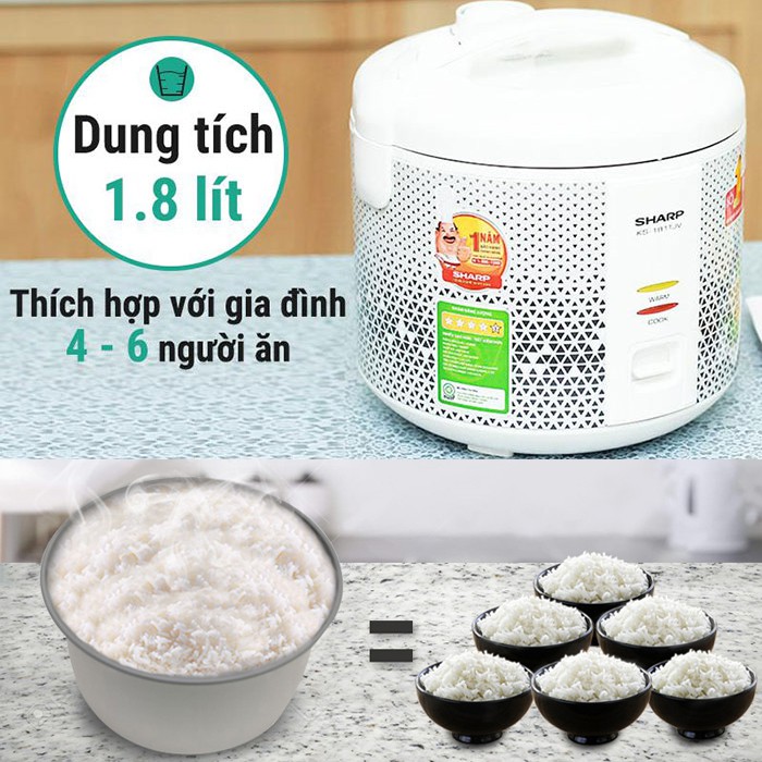 Nồi cơm điện nắp gài 1lit8 Sharp KS-181 TJV