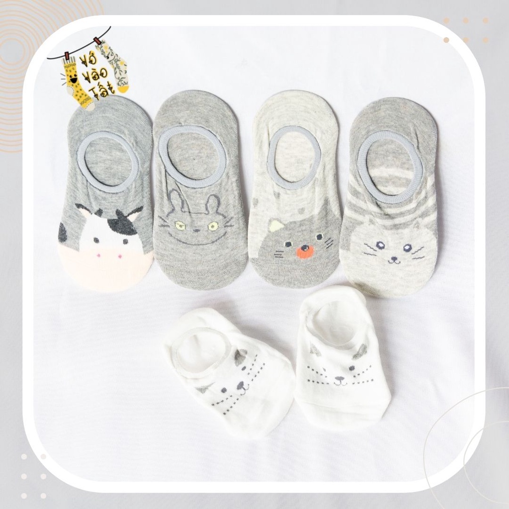 TẤT VỚ LƯỜI NỮ HOẠT HÌNH TRẮNG XÁM