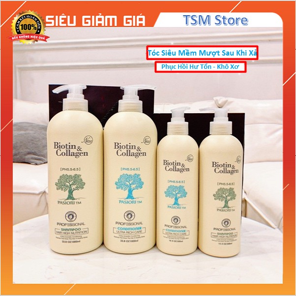 Bộ Dầu Gội Biotin Collagen Trắng Chính Hãng Samia New Siêu Mềm Mượt Phục Hồi Tóc Ý 500ml -1000ml