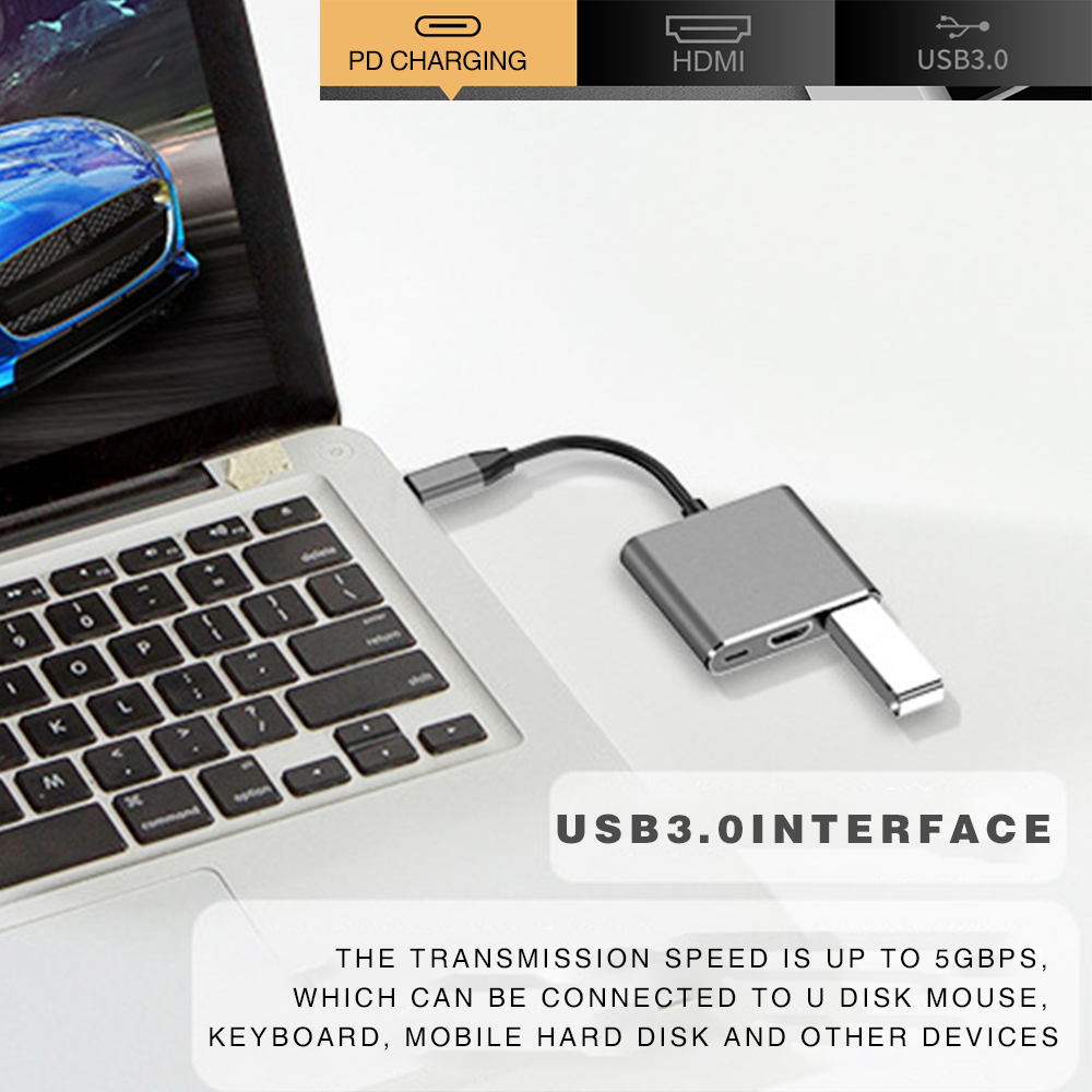 Bộ Chia Cổng Usb Type C Sang Hdmi 4k Usb-C 3 Trong 1 Cho Pc Macbook Pro / Air 2020