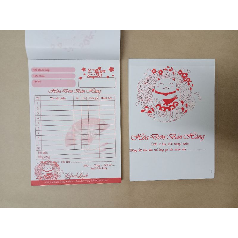 Combo 20 quyển hoá đơn bán hàng mèo thần tài 1 liên khổ A6 giá chỉ 140.000