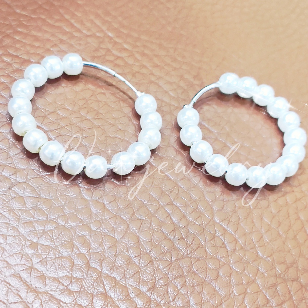 Khuyên tai bạc Van Jewelry V10734 Khuyên tròn to xỏ ngọc trắng