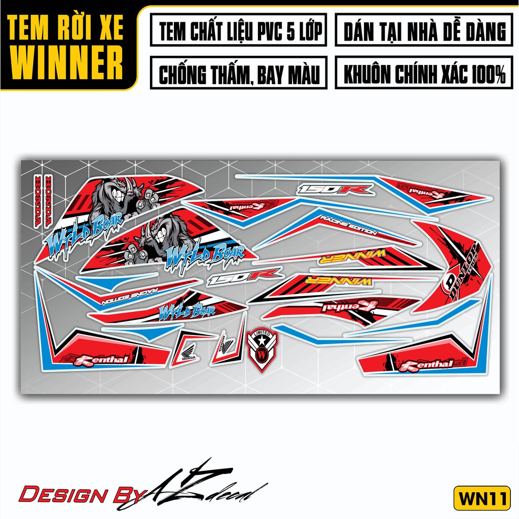 Tem Rời Honda Winner 150 Mẫu Dunlop | 2WN11 | Decal Chế Dán Xe Máy Winner V1 Chống Thấm Nước, Chống Bay Màu