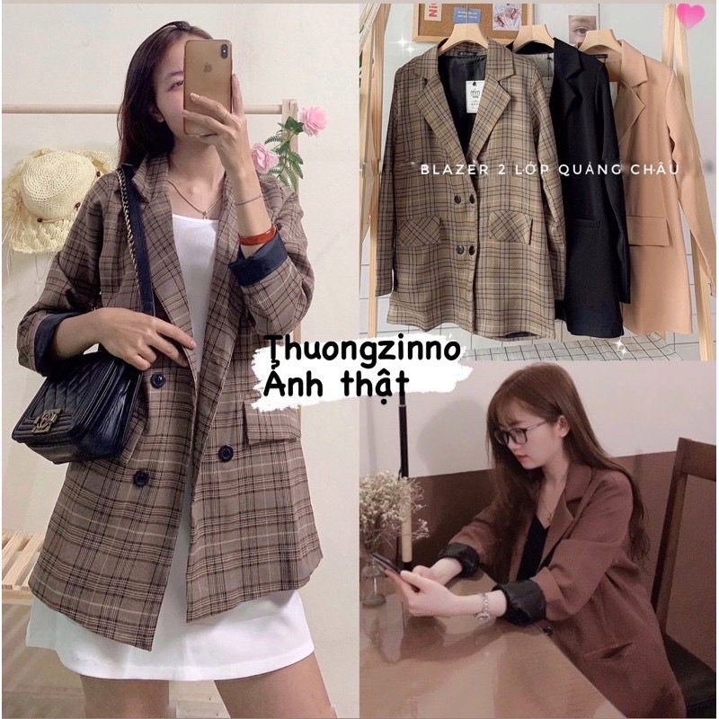 [Ảnh thật/Video Blazer Retro 2 lớp phong cách Âu Mỹ Áo vest tông màu độc lạ