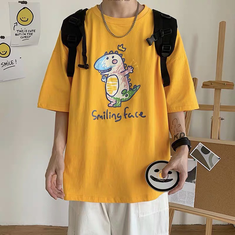 Áo phông thun tay lỡ form rộng ESTINI áo thun Unisex nữ nam chất cotton vải dày KHỦNG LONG SMILING FACE