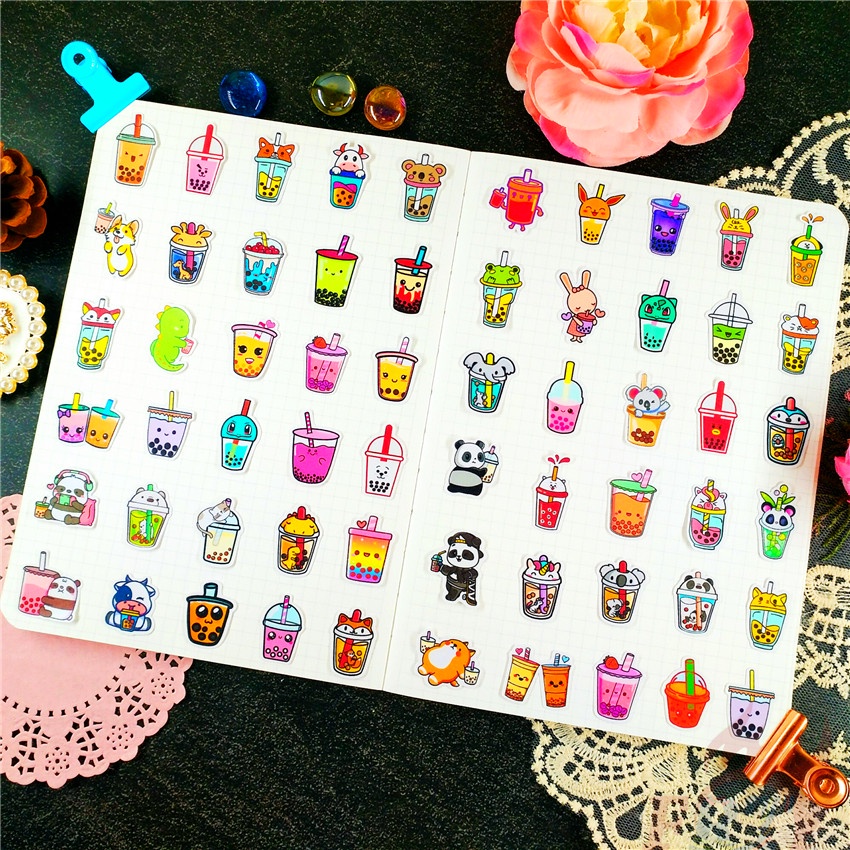★★★ Milk Tea Q-1 Funny Q Mini Diary Manual Stickers ★★★ 60Pcs/Set DIY Fashion Scrapbooks Album Decor Decals Stickers（Size: 2~3cm）
