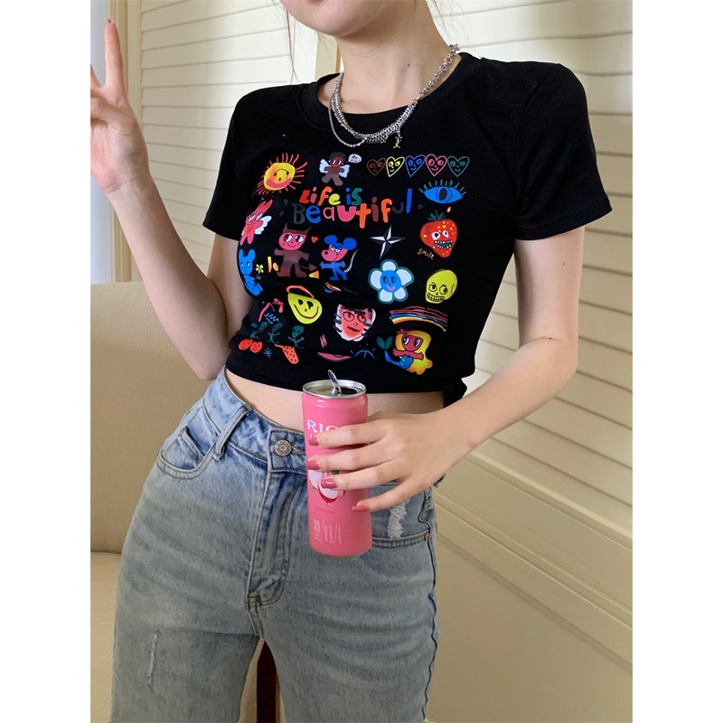 Áo Thun Nữ Ngắn Tay Cổ Tròn Thời Trang Hàn