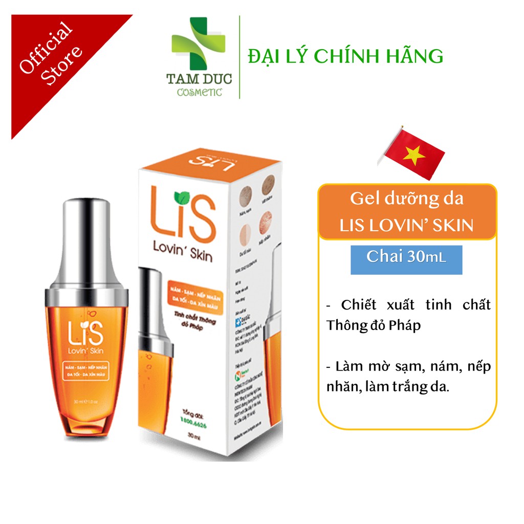 Gel dưỡng da LIS Lovin'skin [Chai 30ml] - Tinh chất thông đỏ mờ nám, sạm [loving, lovin']