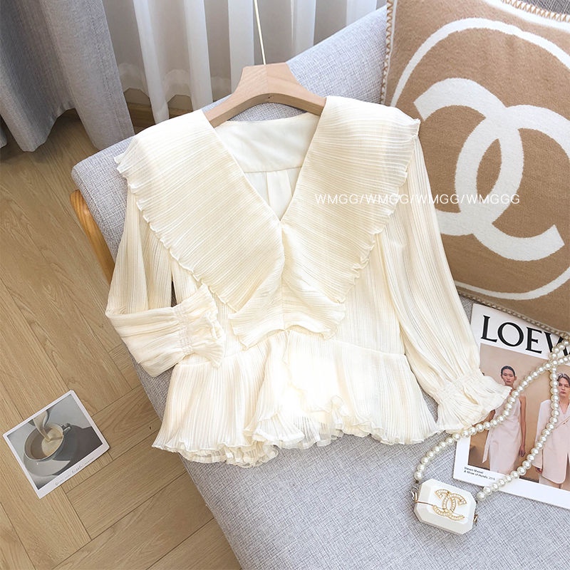 Áo Sơ Mi Nữ Tay Dài Cổ Chữ V Dáng Rộng Thời Trang