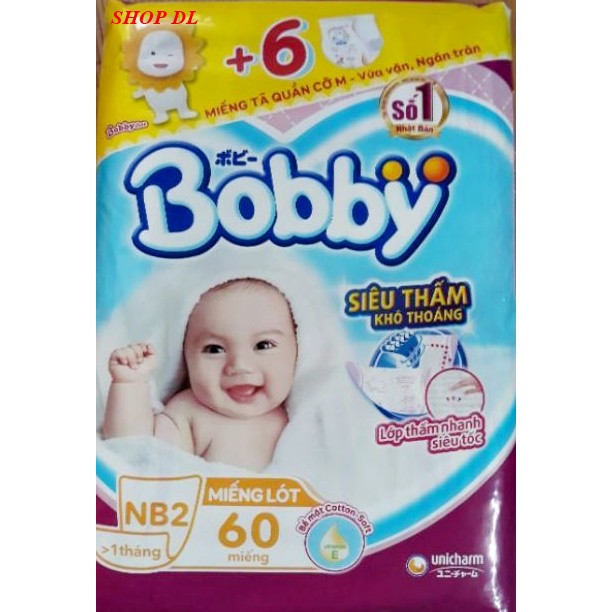 [TẶNG kèm 6 tả quần Bobby size M] Miếng lót Bobby Newborn 2 - gói 60 miếng