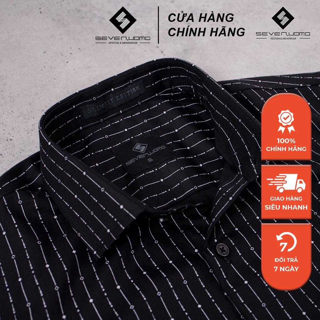Áo Sơ Mi Nam Dài Tay SEVENUOMO Form Dáng Hàn Quốc, Không Nhăn, Vải Mịn Mát Form Vừa Họa Tiết Kẻ Sọc Tam Giác K38