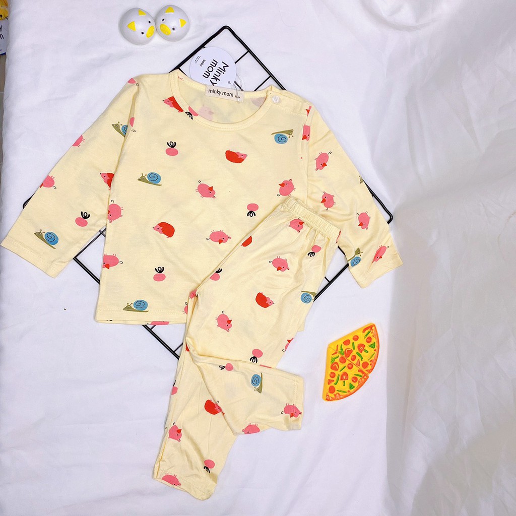 Bộ Dài Tay Nút Vai Thun Lạnh Cho Bé Trai Bé Gái Minky Mom In Hình Xe Ô Tô ,Bộ Thu Đông Cho Bé - TD4