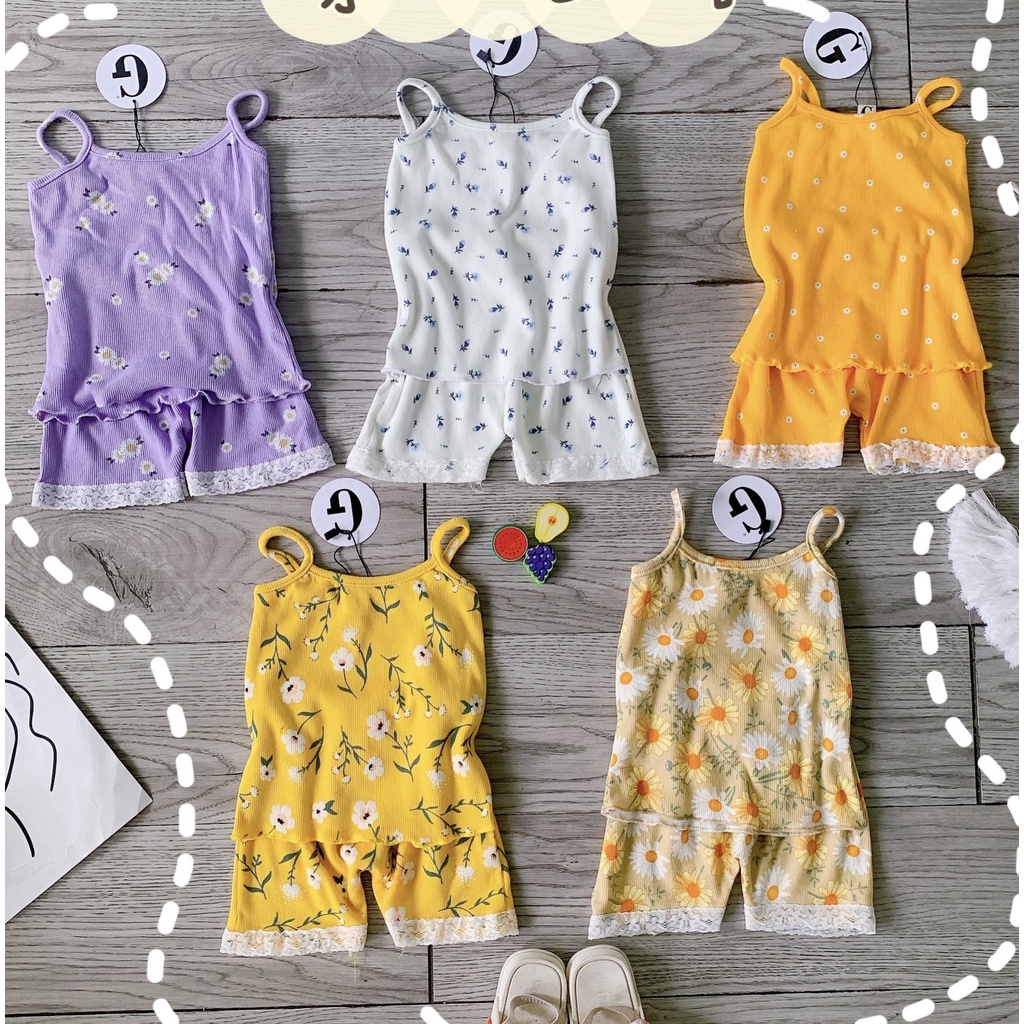 Lyvyshop - Bộ dây đùi phối ren vải thun gân cực đẹp cho bé gái 08-23kg