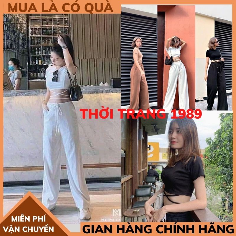 Sét áo croptop đan dây quần ống rộng 🍀sét đồ nữ,quần ống rông ,áo croptop nữ phong cách hàn quốc trẻ trung THỜITRANG1989