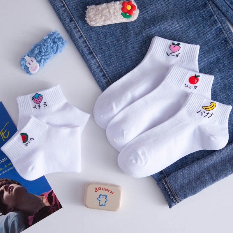 Tất vớ trắng cổ ngắn nữ họa tiết dễ thương, chất liệu vải co giãn bốn chiều - Sope Shop