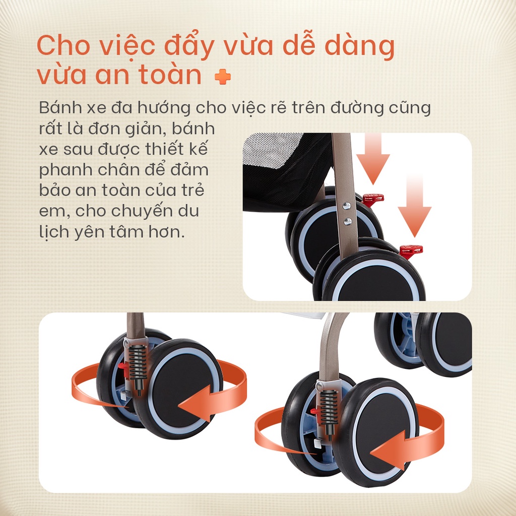 Xe đẩy gấp gọn cho bé Yoboo YB-0067 bánh xe có phanh, tựa lưng chống gù điều chỉnh nhiều góc độ - Hàng chính hãng