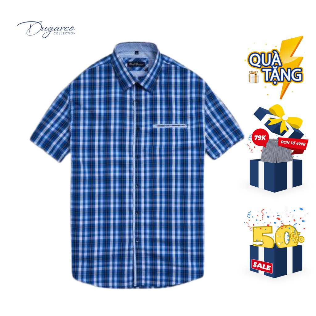 Áo sơ mi DUGARCO nam tay ngắn công sở cotton họa tiết kẻ caro 82SMS41104