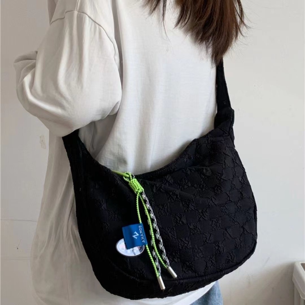 Túi Xách Canvas Cỡ Lớn Họa Tiết Sọc Caro Trắng Đen Thời Trang Cho Nữ