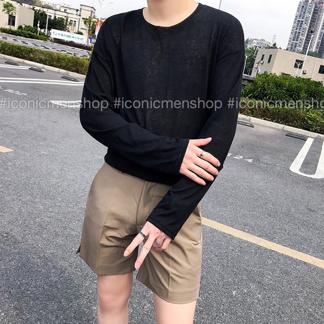 Áo thun nam dài tay fom rộng , vải cotton giấy | BigBuy360 - bigbuy360.vn