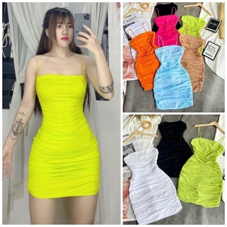 Đầm body nhún sườn tôn dáng Đủ màu😚 (UN)