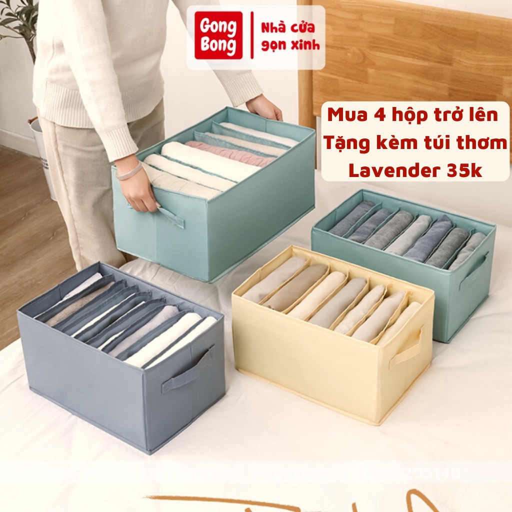 Hộp vải chia 9 ngăn đựng quần jean áo sơ mi thun thu đông đa năng khay túi vải cao cấp VNXK sắp xếp gọn gàng tủ đồ Nhật
