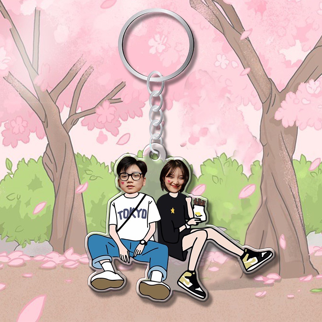 Móc khóa quà lưu niệm in hình chibi cute cặp đôi theo yêu cầu chất liệu mica