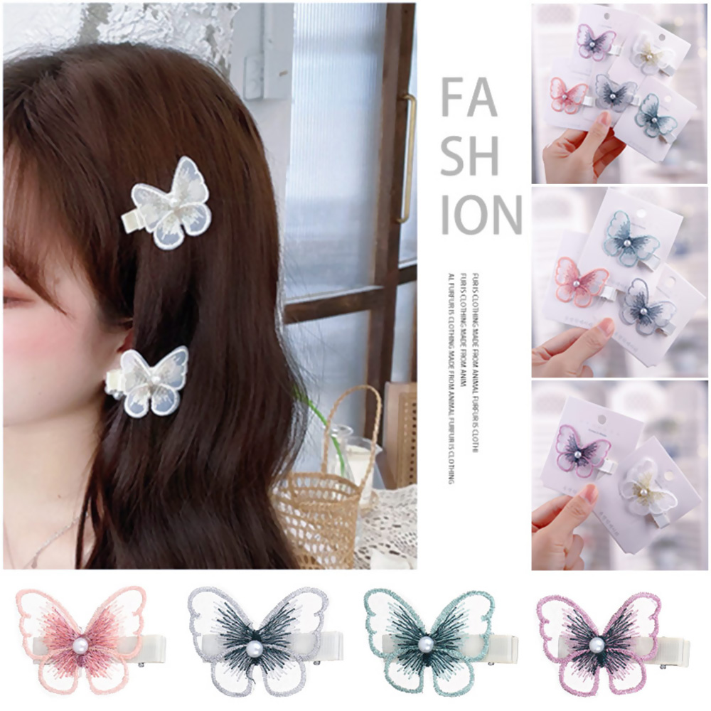 Kẹp Tóc Đính Ngọc Trai Hình Bướm Nhiều Màu Thời Trang Cho Nữ