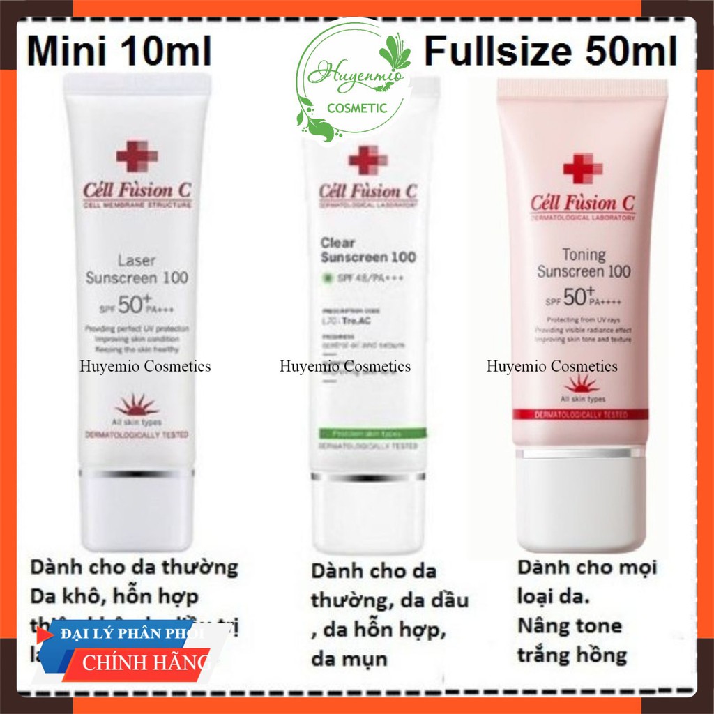 Kem chống nắng Cell Fusion C Laser Suncreen 100 / Toning Suncream 100 (Xanh - Đỏ - Hồng) | BigBuy360 - bigbuy360.vn