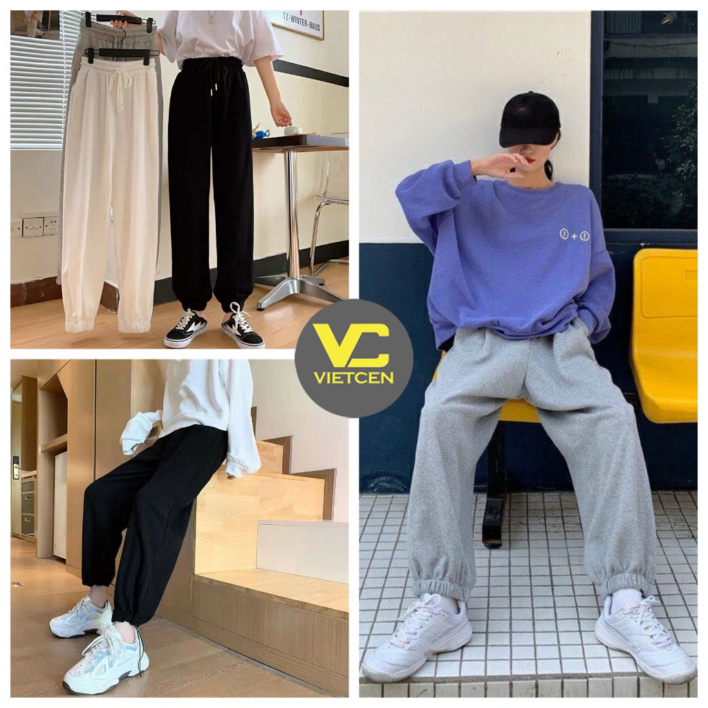 Quần jogger ống rộng nam nữ BASIC chốt gấu_VIETCEN