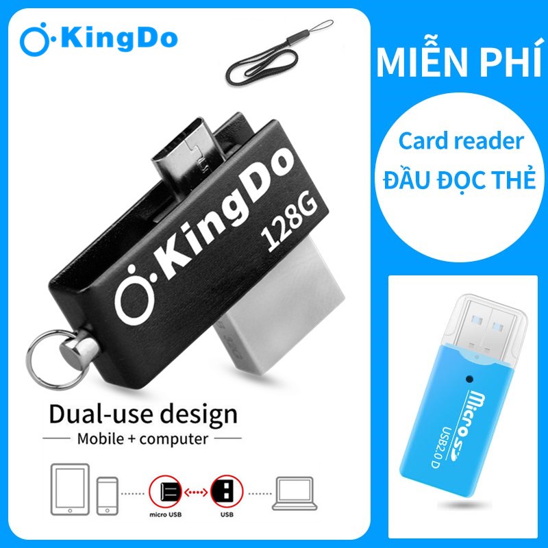 【Đầu đọc thẻ miễn phí】Ổ đĩa Flash USB Kingdo 128GB OTG 2 trong 1 nhỏ gọn chất lượng cao
