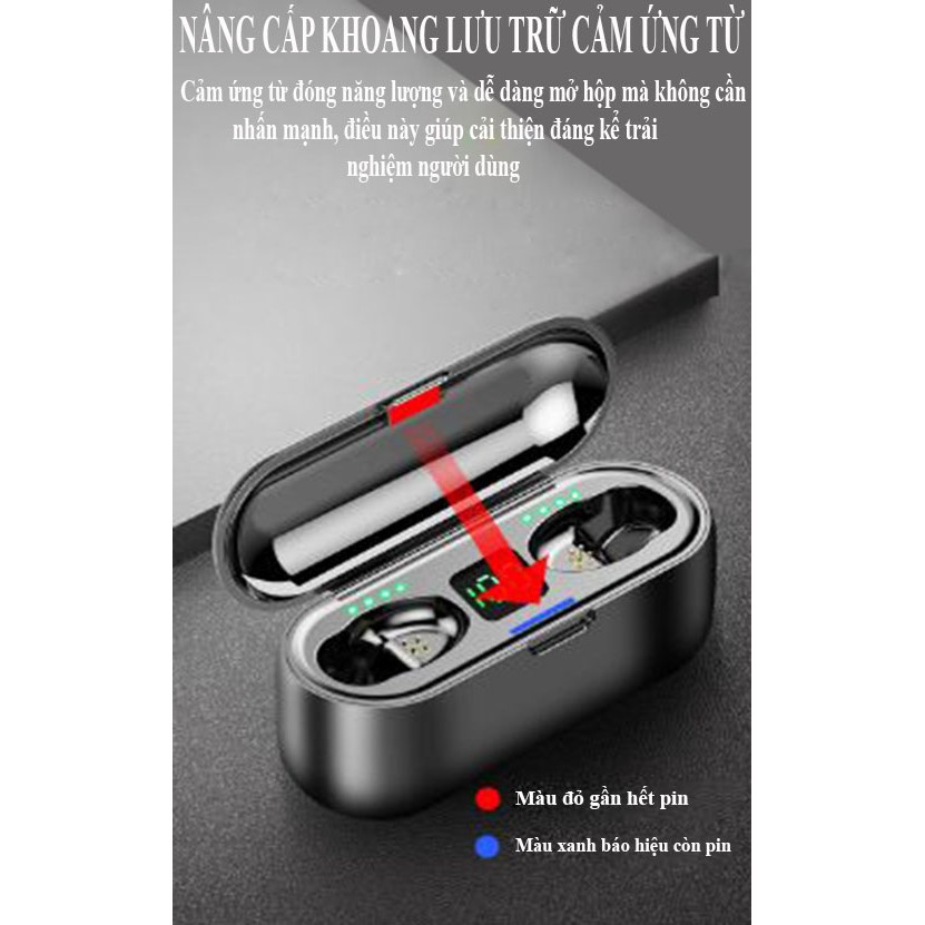 Tai nghe cảm ứng Bluetooth 5.0 F9 đàm thoại, nghe nhạc HD cao - Đen