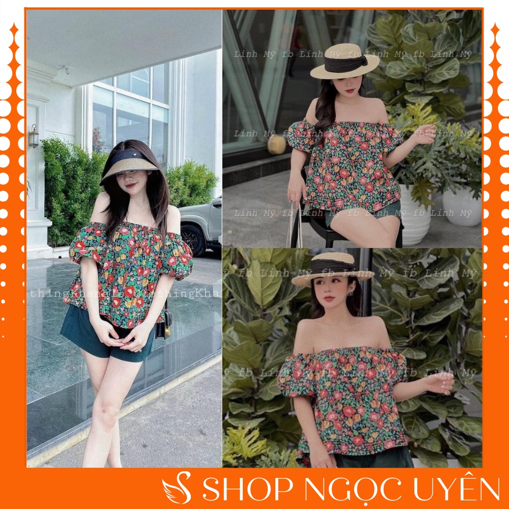 Áo trễ vai hoa nhí tay bồng chun cách điệu tiểu thư freesize chất thô hàn mát siêu xinh Ulzzang