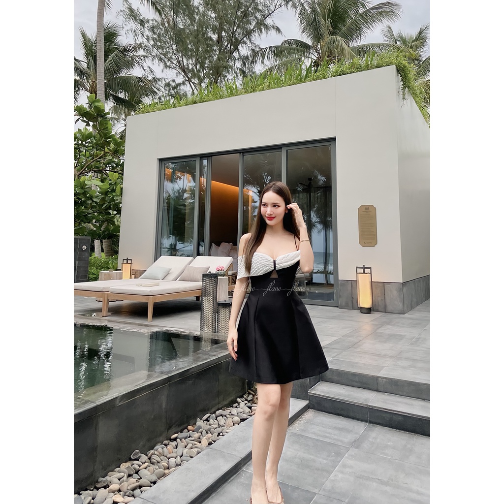 VÁY TAPPTA ĐEN NGẮN NƠ TRẮNG - Thiết kế Flane