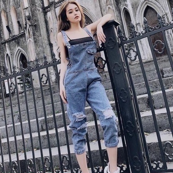 Yếm Váy Jeans Nữ, Yếm Bò Nữ, Chất Bò Co Giãn, Phối 2 Túi Trước Kèm Dây Kéo, Phong Cách Thời Trang LinhKute_2207