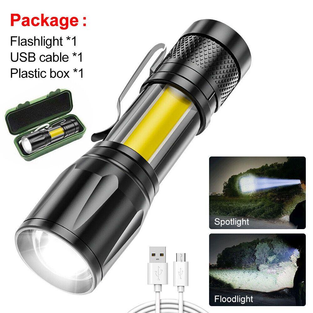 Đèn Pin Bóng LED Sạc USB Màu Đen Tiện Dụng Mang Theo Du Lịch Cắm Trại