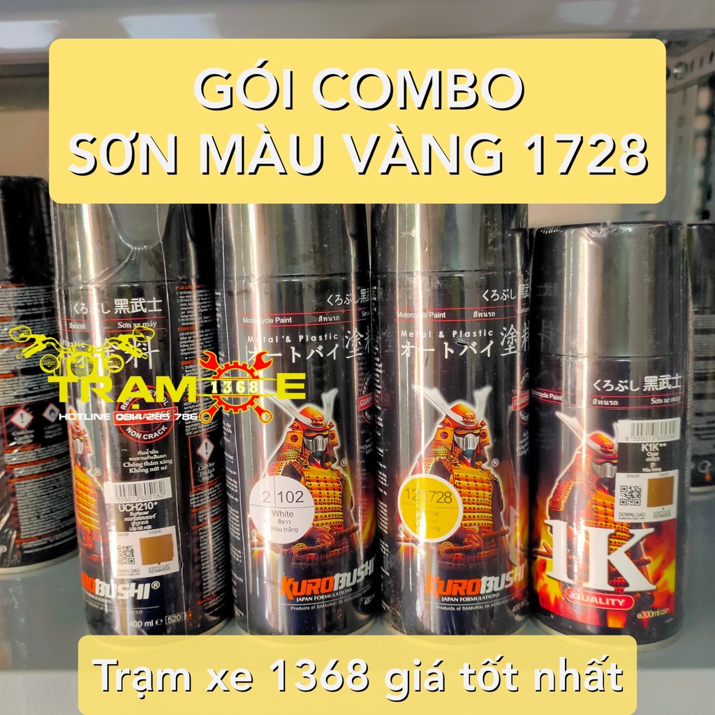 SƠN SAMURAI GÓI COMBO SƠN XỊT MÀU VÀNG 1728 GỒM 4 CHAI - Trạm Xe 1368 dễ dàng sử dụng dành cho mọi dòng xe