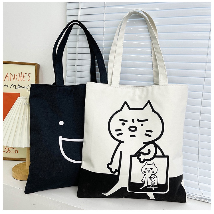 Túi tote đeo vai nữ vải canvas đi học, đi chơi phong cách dễ thương cá tính hài hước