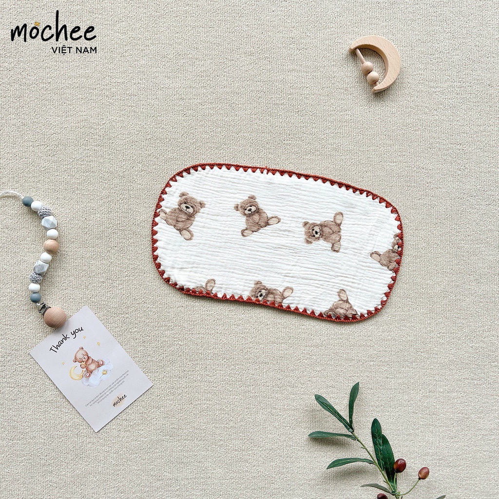 Gối xô thấm mồ hôi Mochee cho bé sơ sinh, gối vải xô muslin hữu cơ 15x30 cm