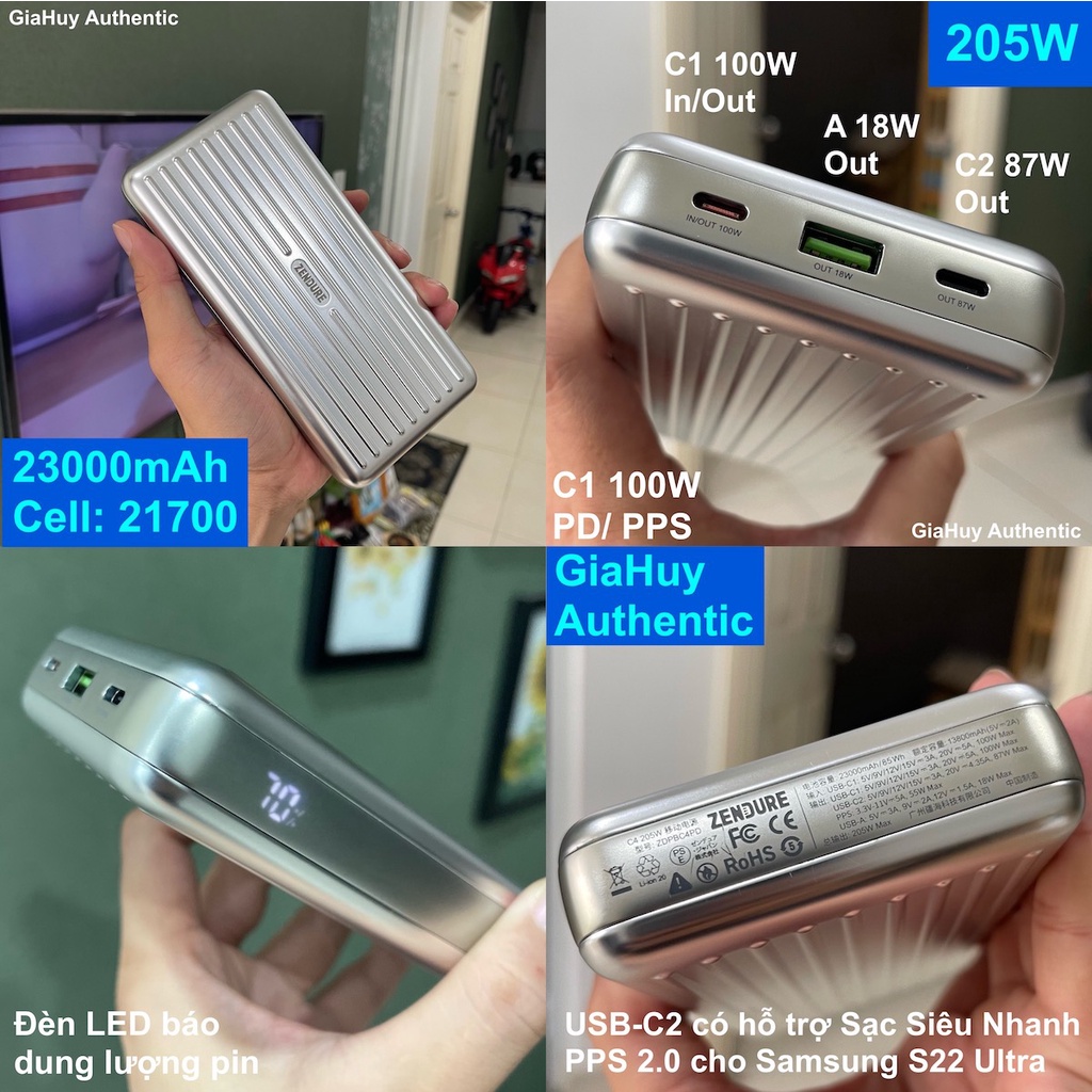 Pin sạc dự phòng ZENDURE C4 ZDPBC4PD-SL 23000mAh 205W 2C-1A  tích hợp PD/ PPS 2.0