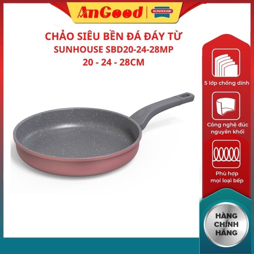 Chảo nhôm chống dính đáy từ SUNHOUSE SBD20MP SBD24MP SBD26MP SBD28MP chảo chống dính đá hoa cương an toàn cho sức khỏe