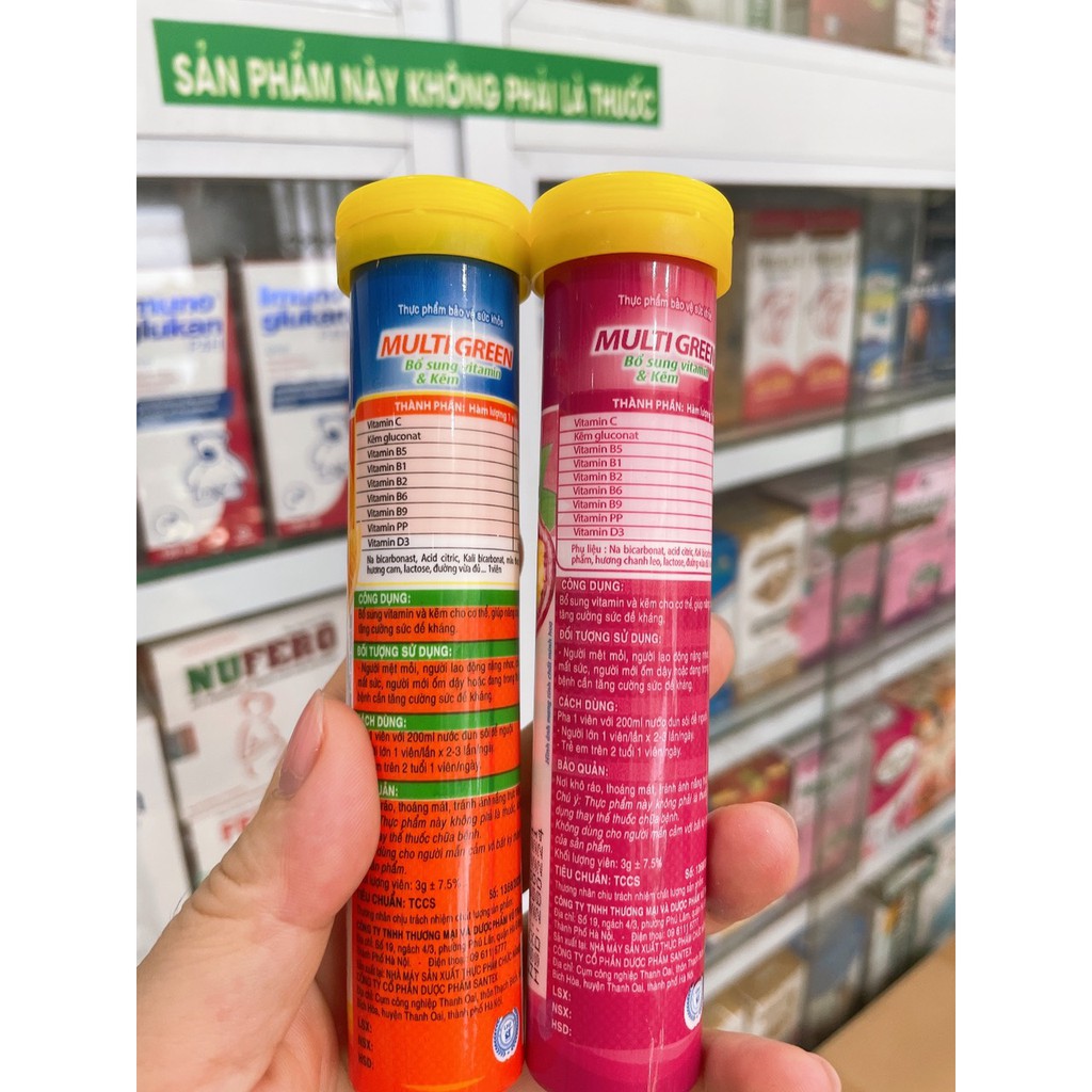 Viên Sủi MULTI GREEN vị Cam, vị Chanh Leo -  Bổ Sung Vitamin Và Khoáng Chất Cho Cơ Thể - Lọ 20 Viên