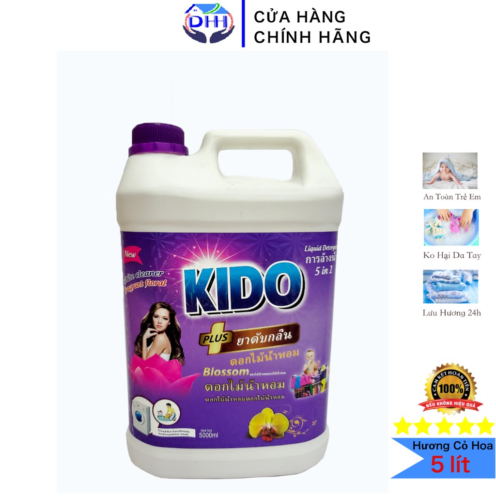 Nước Giặt Xả Thái Lan Kido Tím 5 lít Lưu Hương Thơm 12h Ngăn Ngừa mồ hôi và vi khuẩn