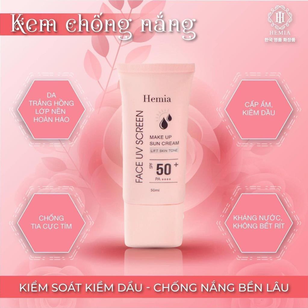 [Chính Hãng] Kem chống nắng Hemia Hàn Quốc dưỡng trắng make up bảo vệ da, chống lão hóa, da dầu - mụn - khô, da thường